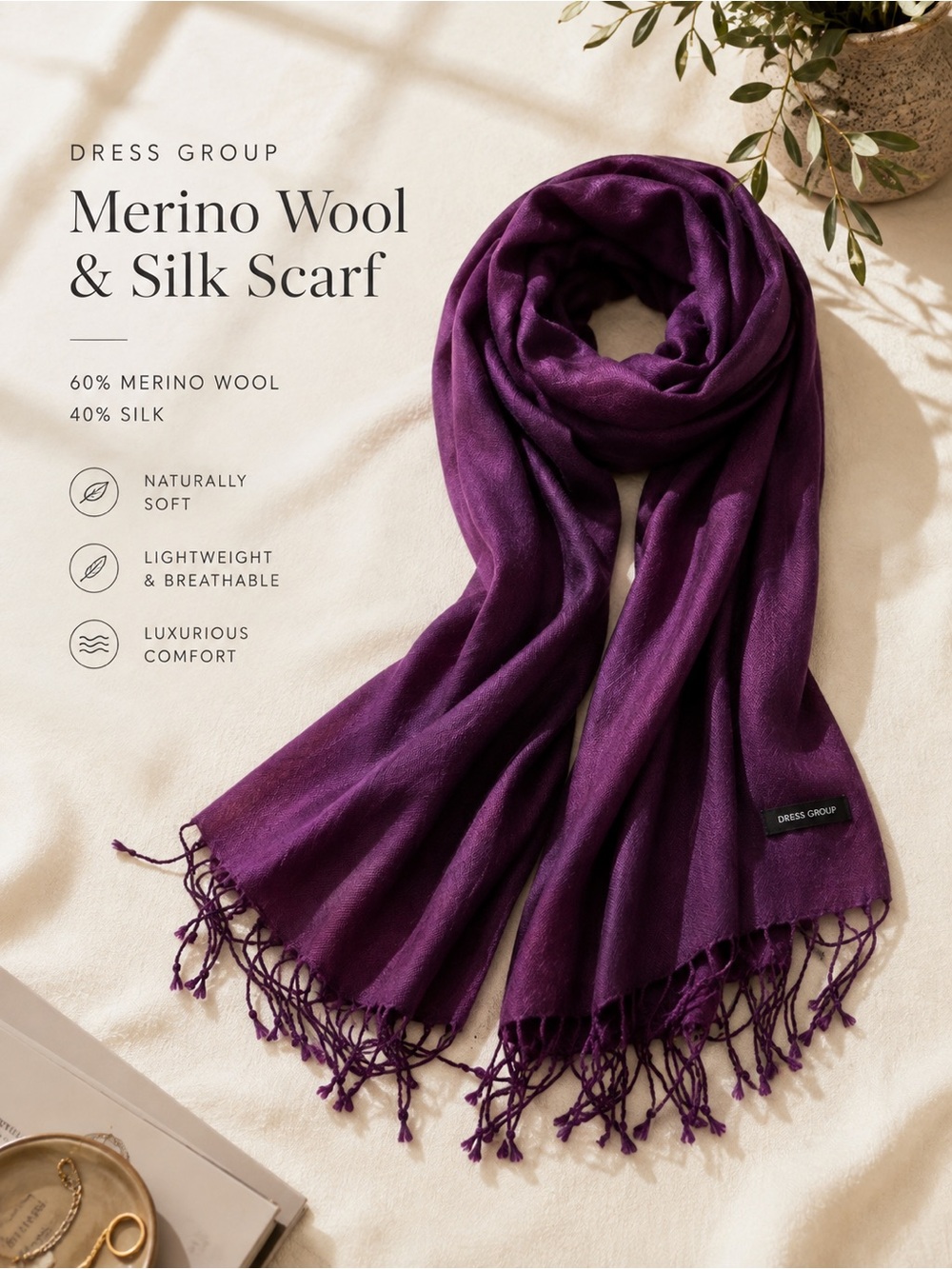 Dessy Group Merino Wool & Silk Scarf — Deep Purple
